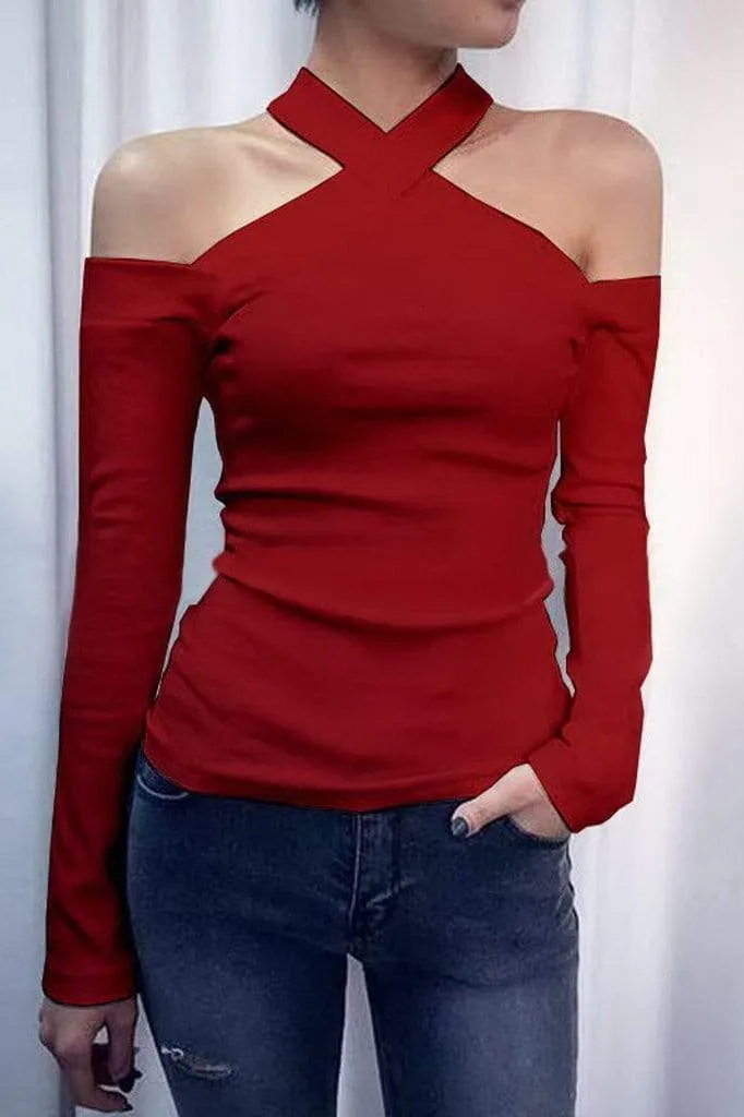 Dunnmall Sexy Slim Cold Shoulder Top