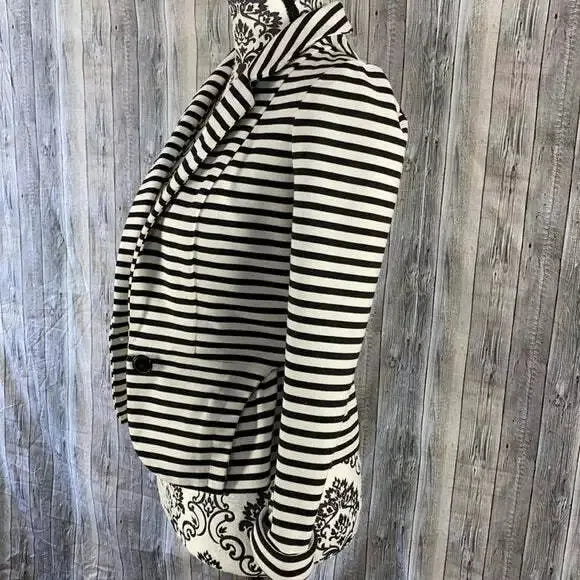 Elle Black and White Striped Structured Blazer, Size Small