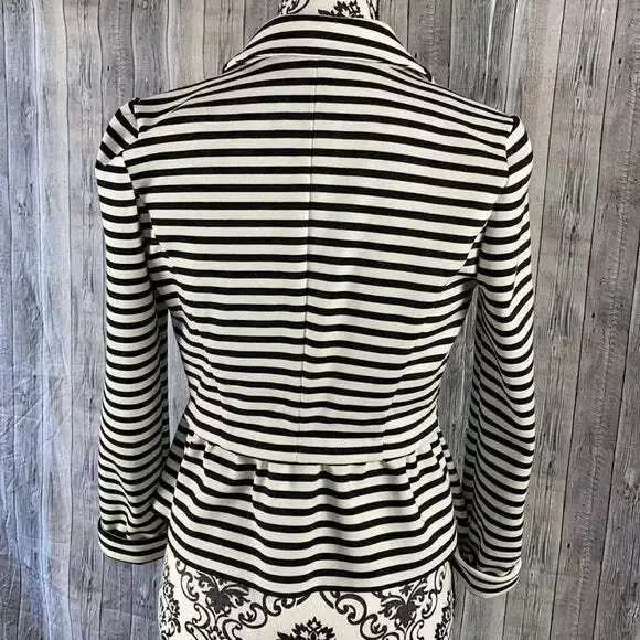 Elle Black and White Striped Structured Blazer, Size Small