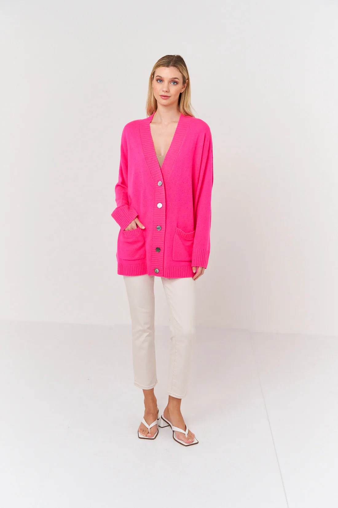 Embroidered Eye Cardi - Neon Pink