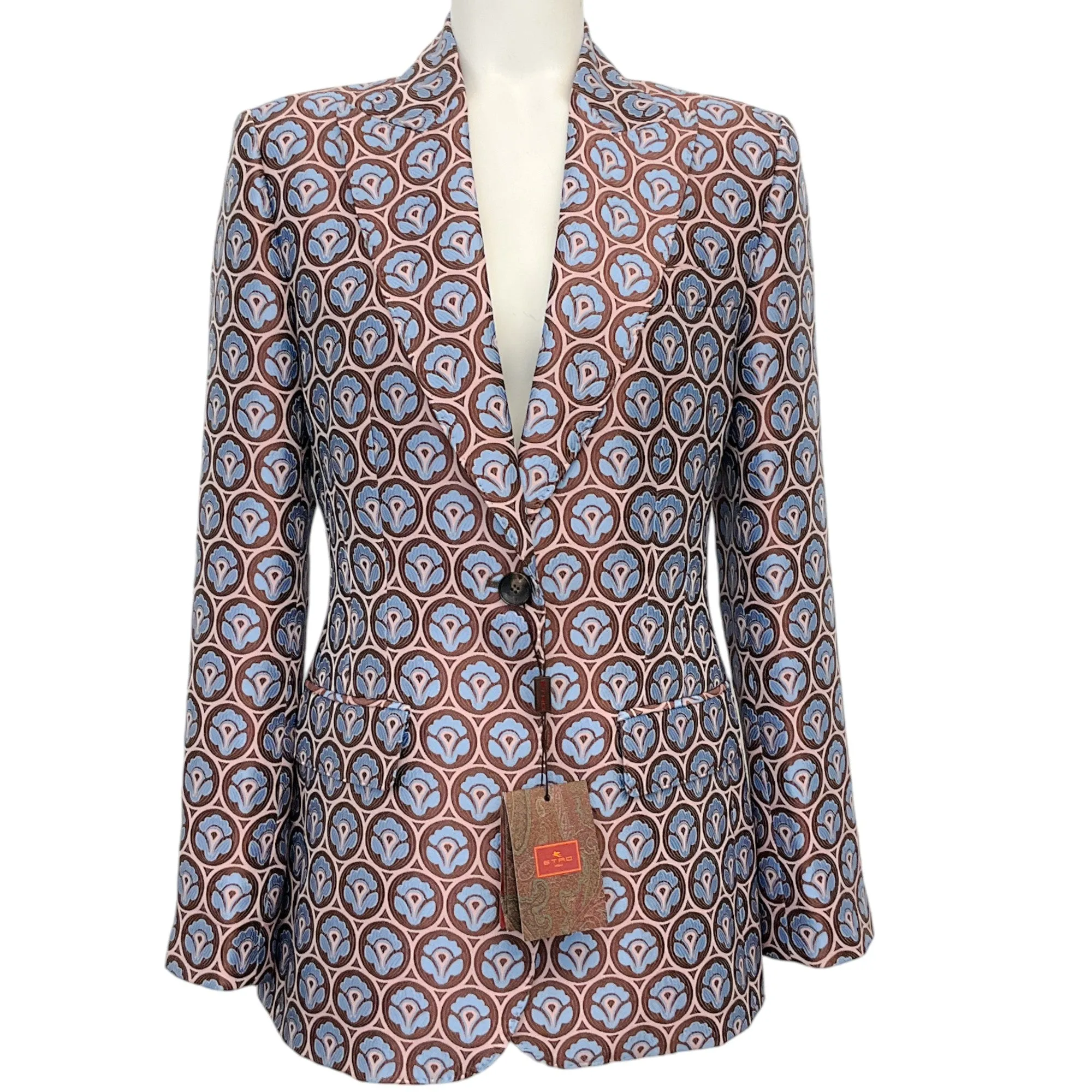 Etro Brown / Blue Abstract Floral Jacquard Blazer