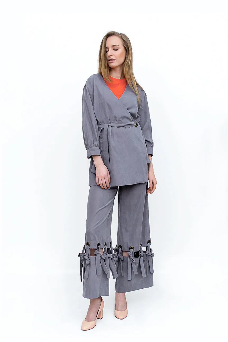 f by Faina Grey Wide-Leg Pants