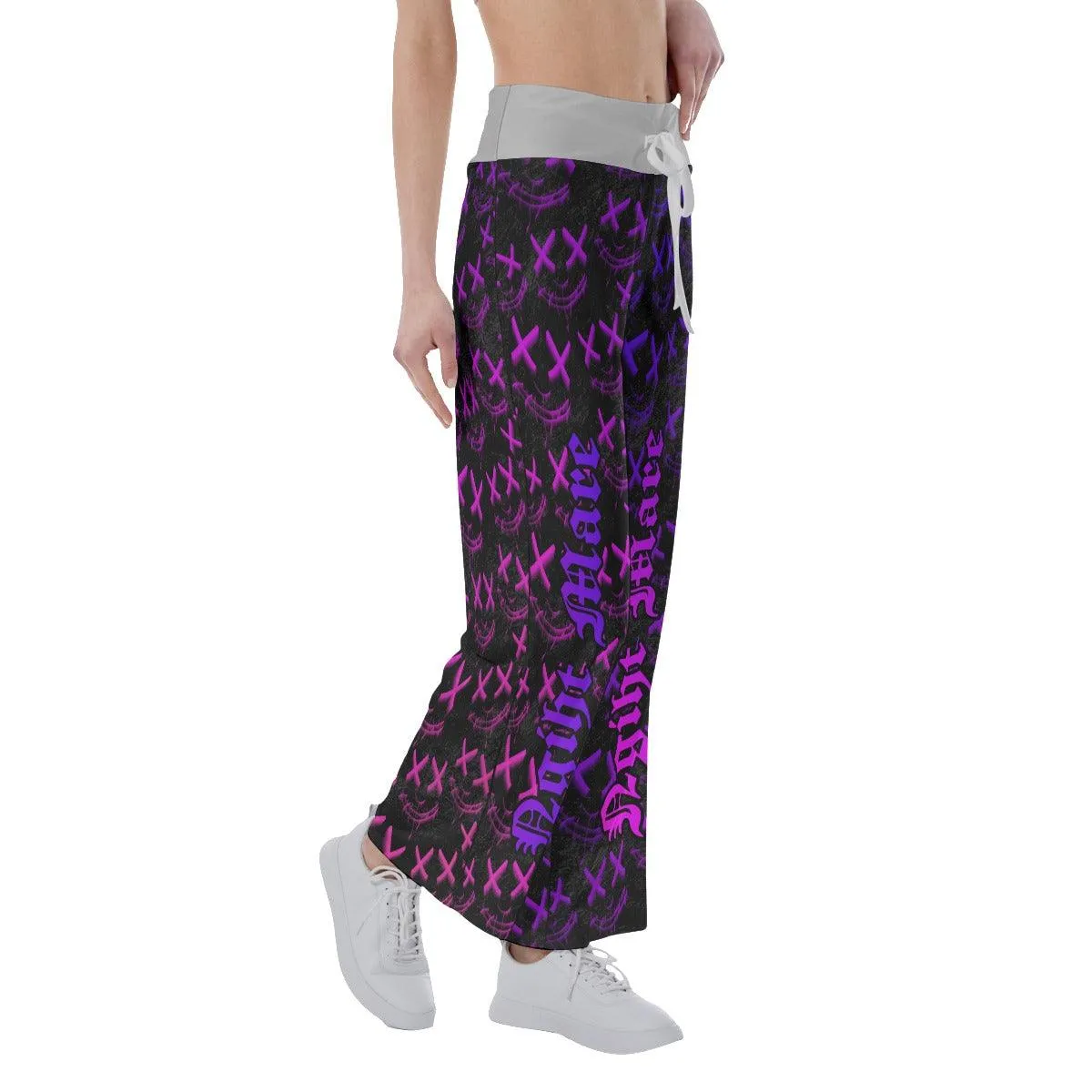 Face Smile Pattern Pink High-waisted Straight-leg Trousers