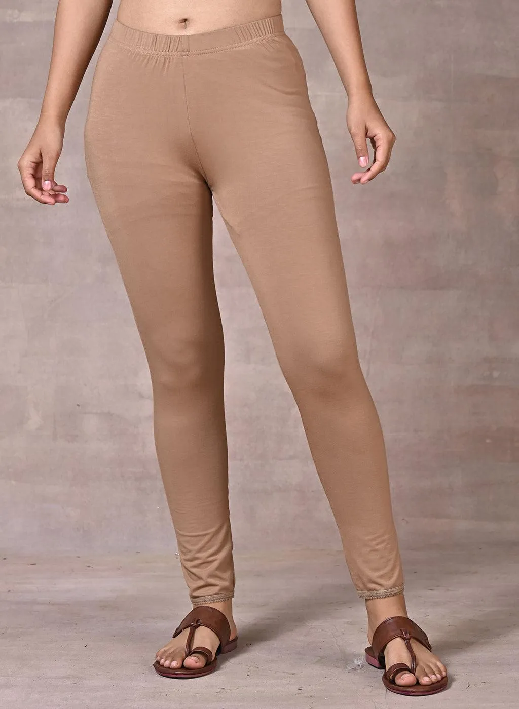 Farah Sand Beige Viscose Lycra Leggings for Women