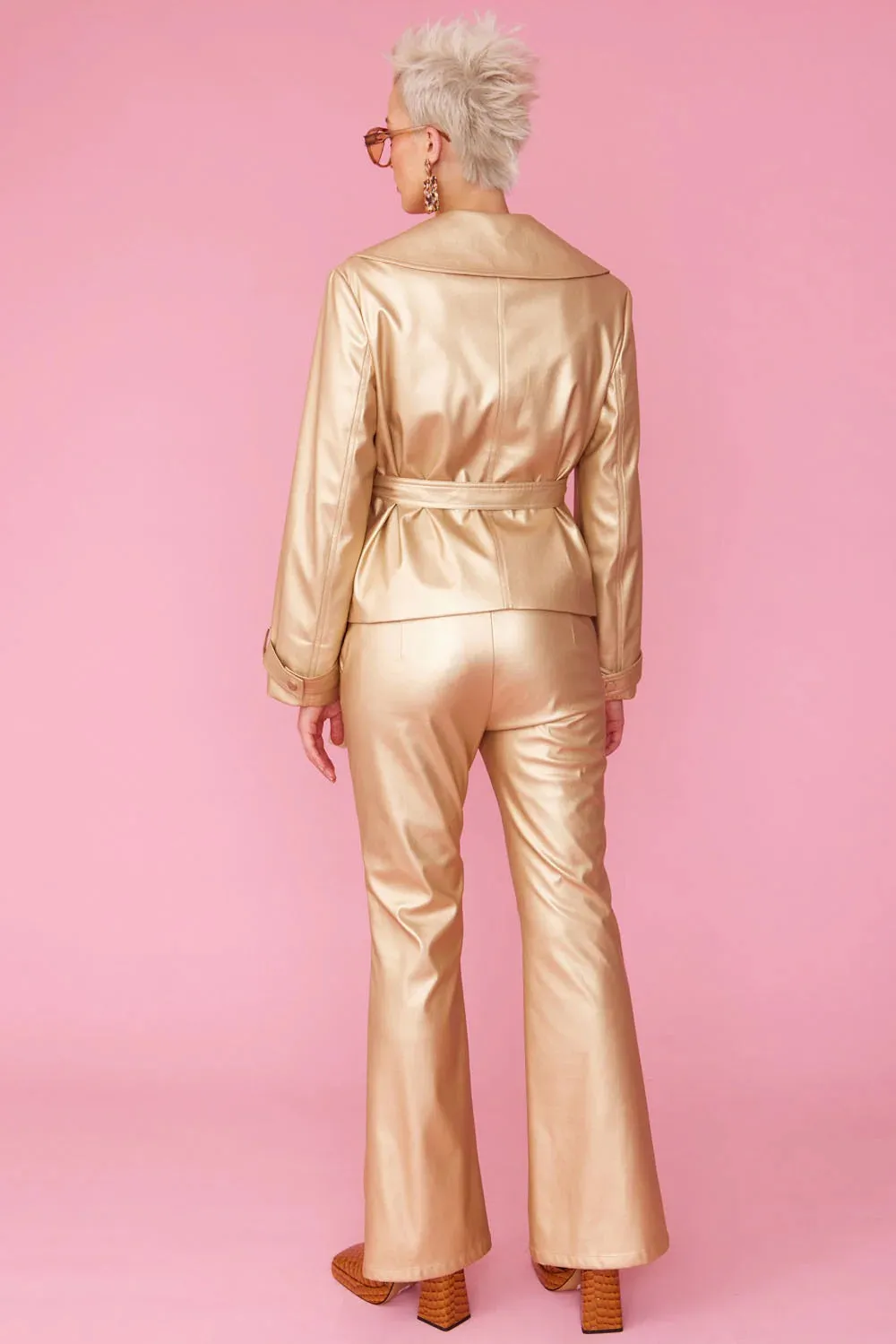 Faux Leather Metallic Gold Jacket