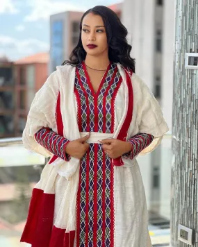 Fetil elegance red habesha kemis cultural splendor in habesha dress