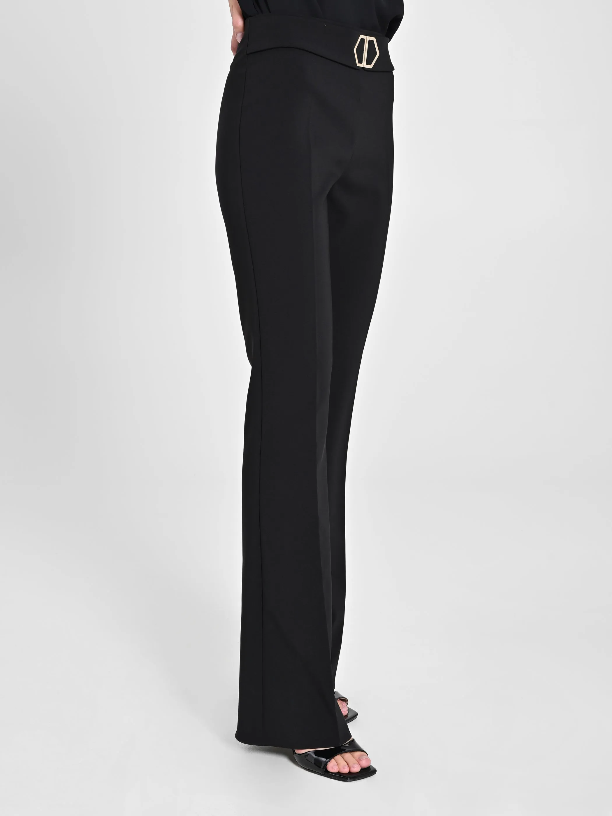 Flared Trousers with Geometric Buckle