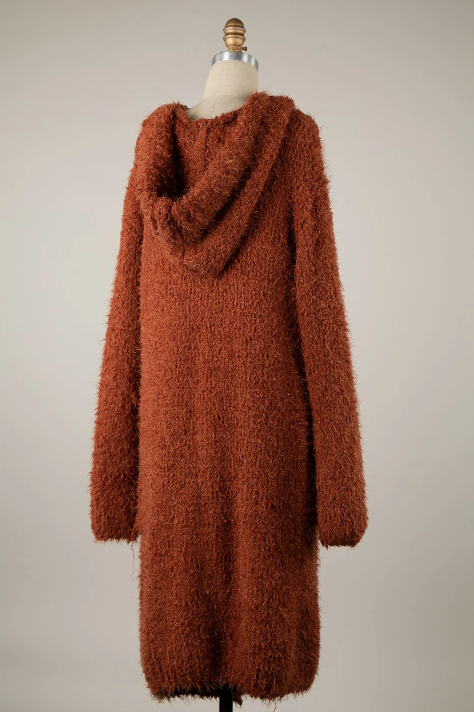 Fuzzy Fluffy Hooded Long Cardigan With Pockets