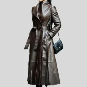 Genuine Leather Long Trench Coat