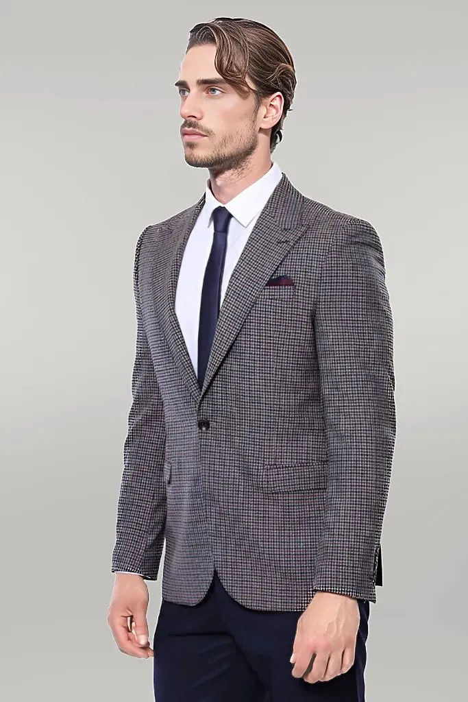 Gingham Slim Fit Brown Men Blazer - Wessi