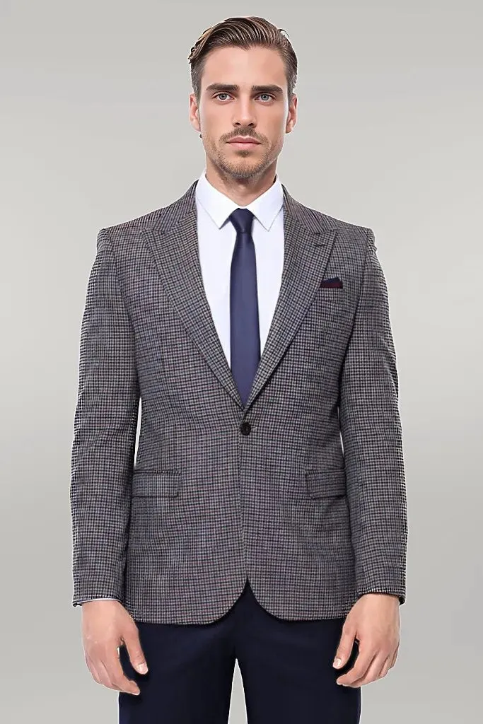 Gingham Slim Fit Brown Men Blazer - Wessi