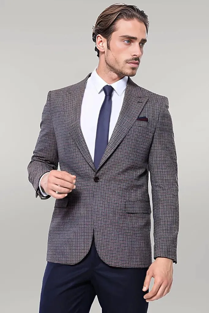 Gingham Slim Fit Brown Men Blazer - Wessi