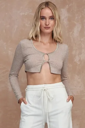 Glam Button Front Scoop Neck Crop Top