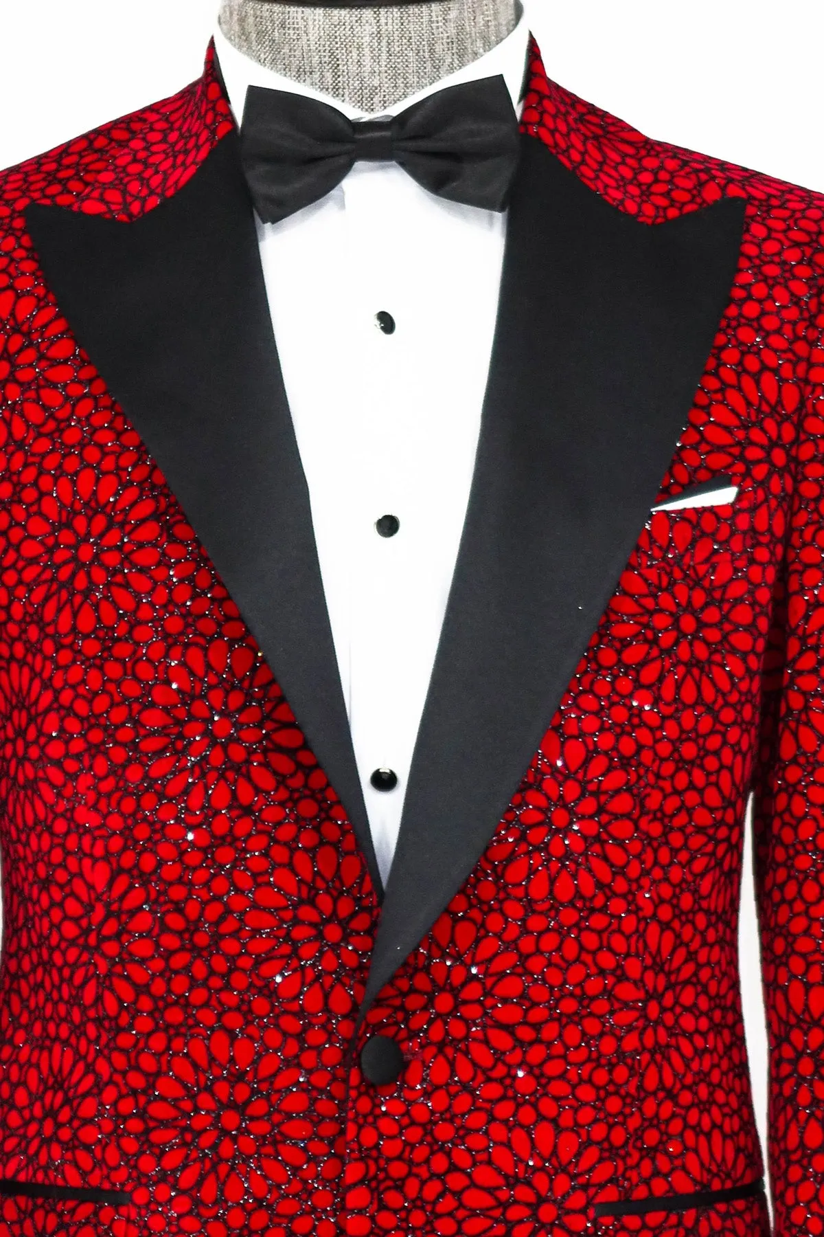 Glitter Floral Patterned Burgundy Men Party Blazer - Wessi