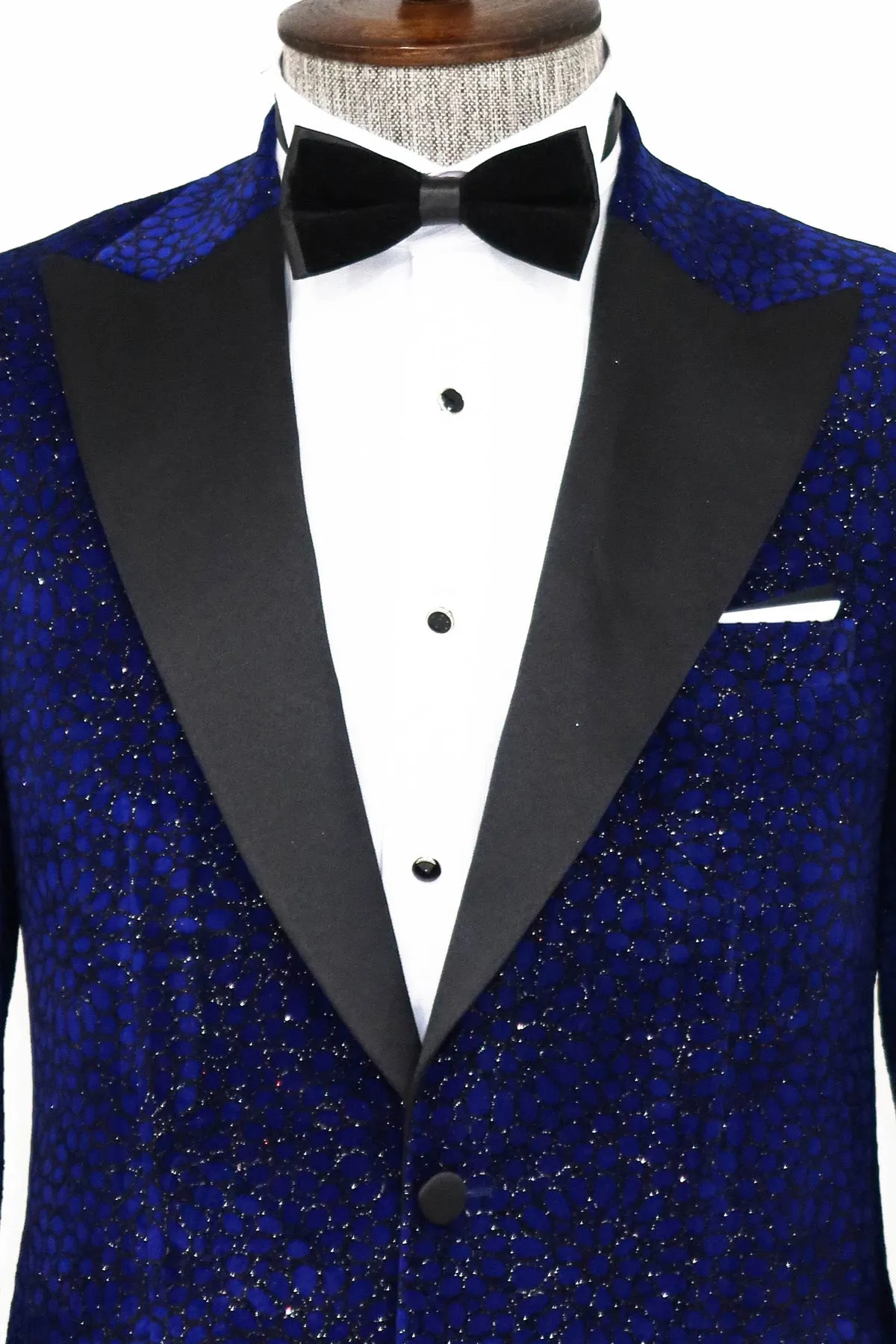 Glitter Floral Patterned Sax Blue Men Dinner Jacket - Wessi