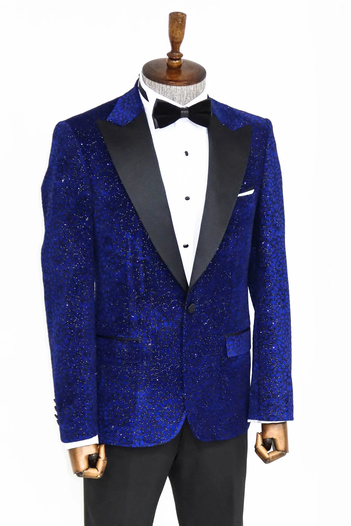 Glitter Floral Patterned Sax Blue Men Dinner Jacket - Wessi