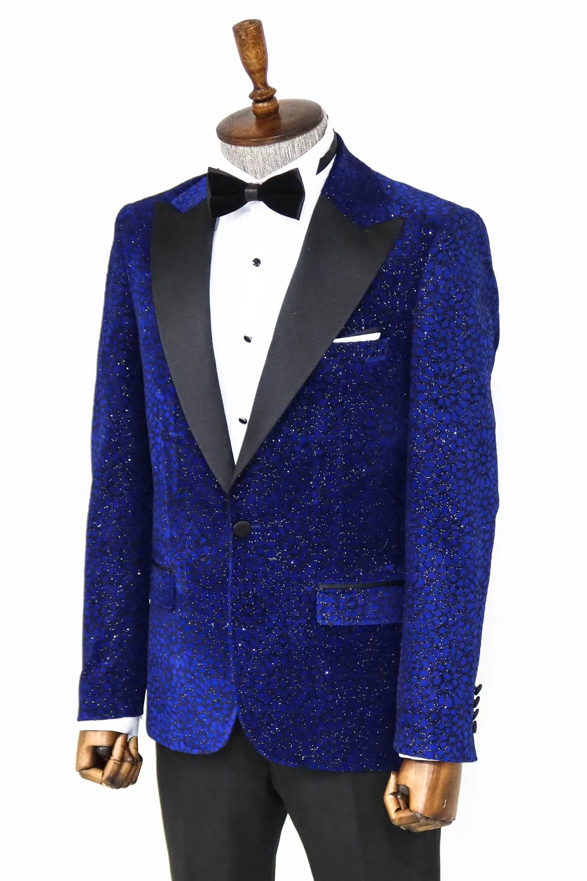 Glitter Floral Patterned Sax Blue Men Dinner Jacket - Wessi