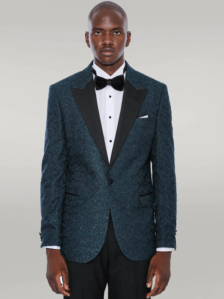 Glitter Pattern Green Men Tuxedo Jacket - Wessi