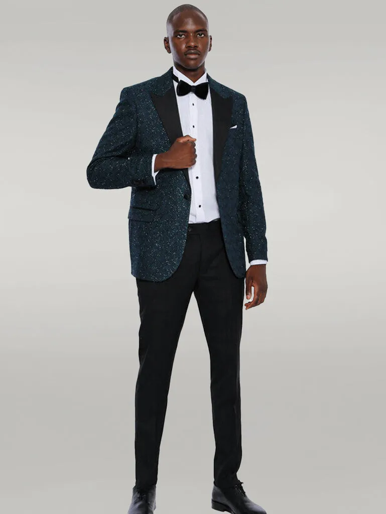 Glitter Pattern Green Men Tuxedo Jacket - Wessi