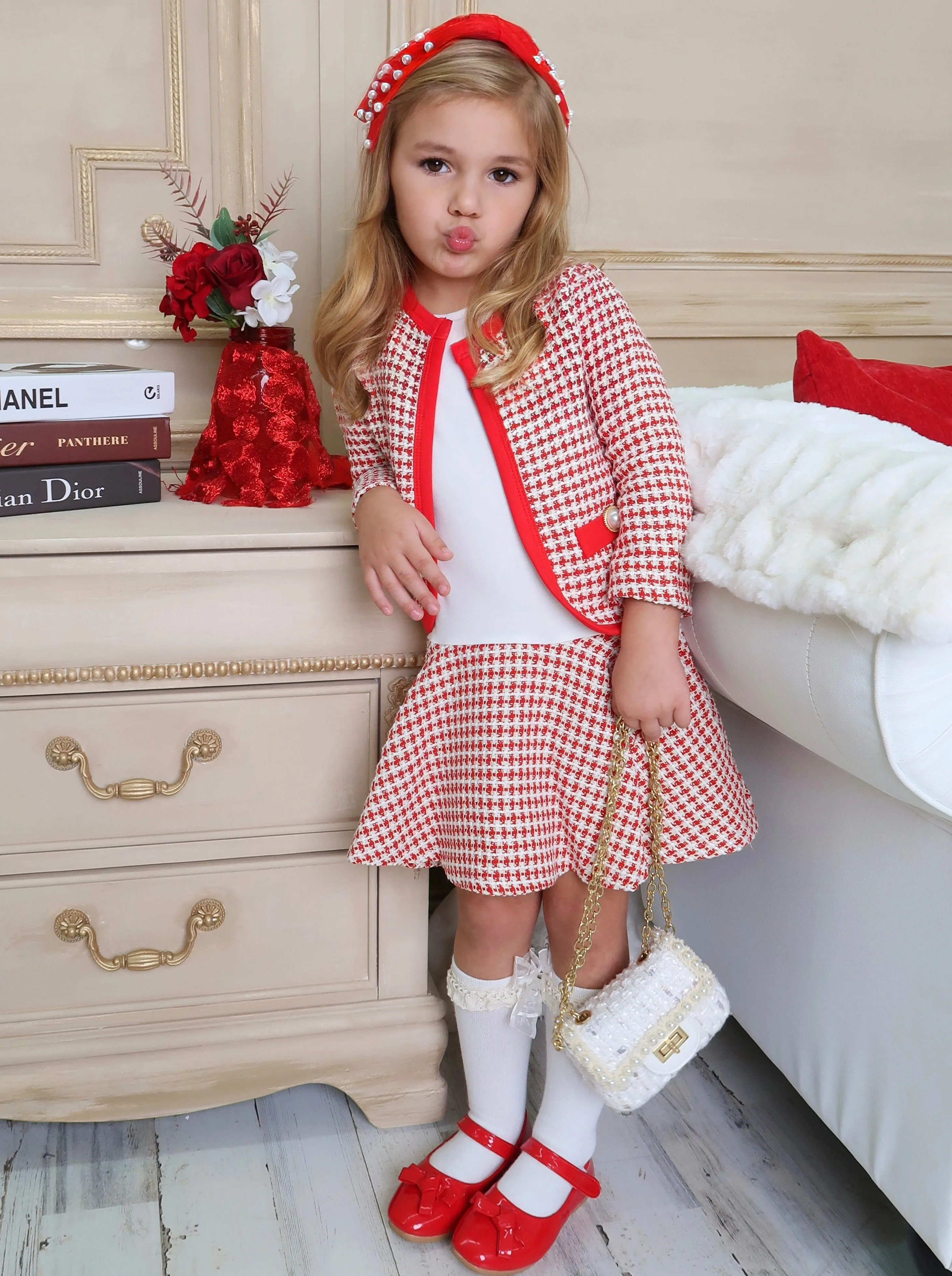 Going Places Houndstooth Dress And Blazer Set