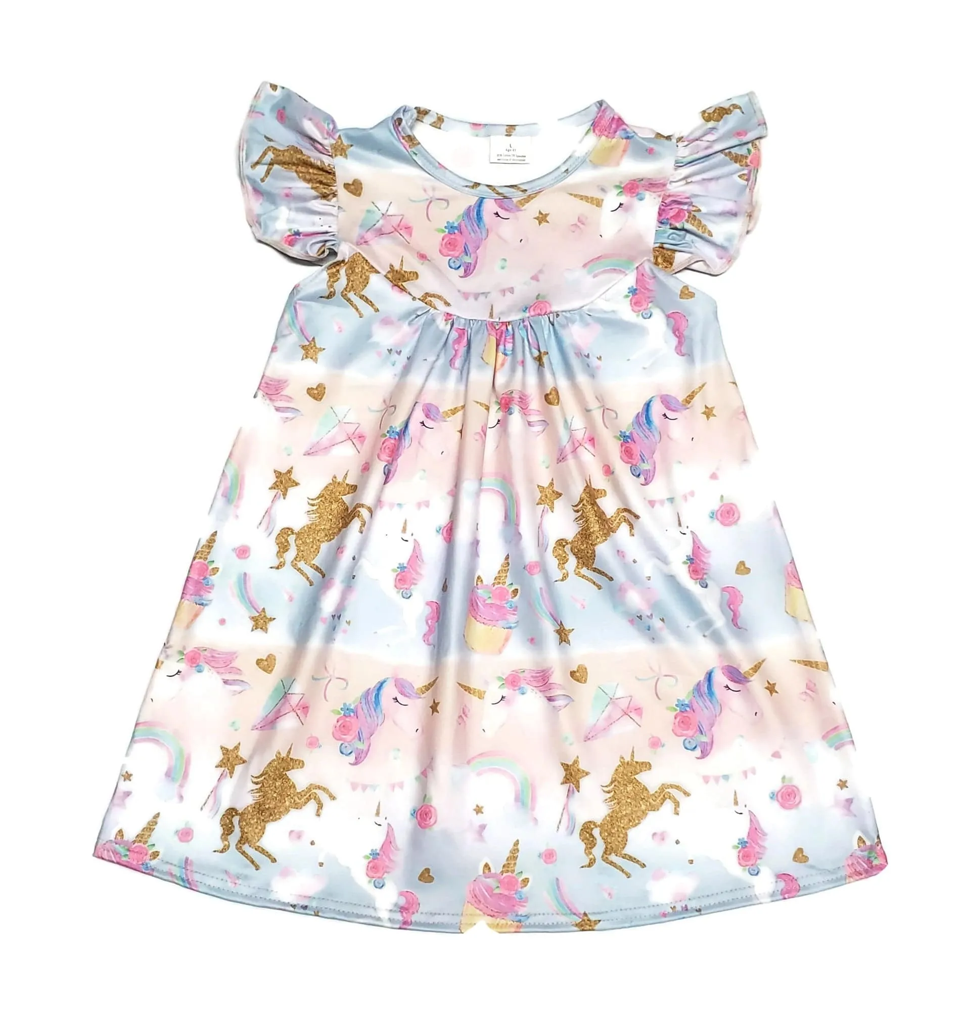 Golden Rainbow Unicorn Milk Silk Flutter Dress