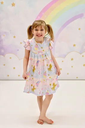 Golden Rainbow Unicorn Milk Silk Flutter Dress