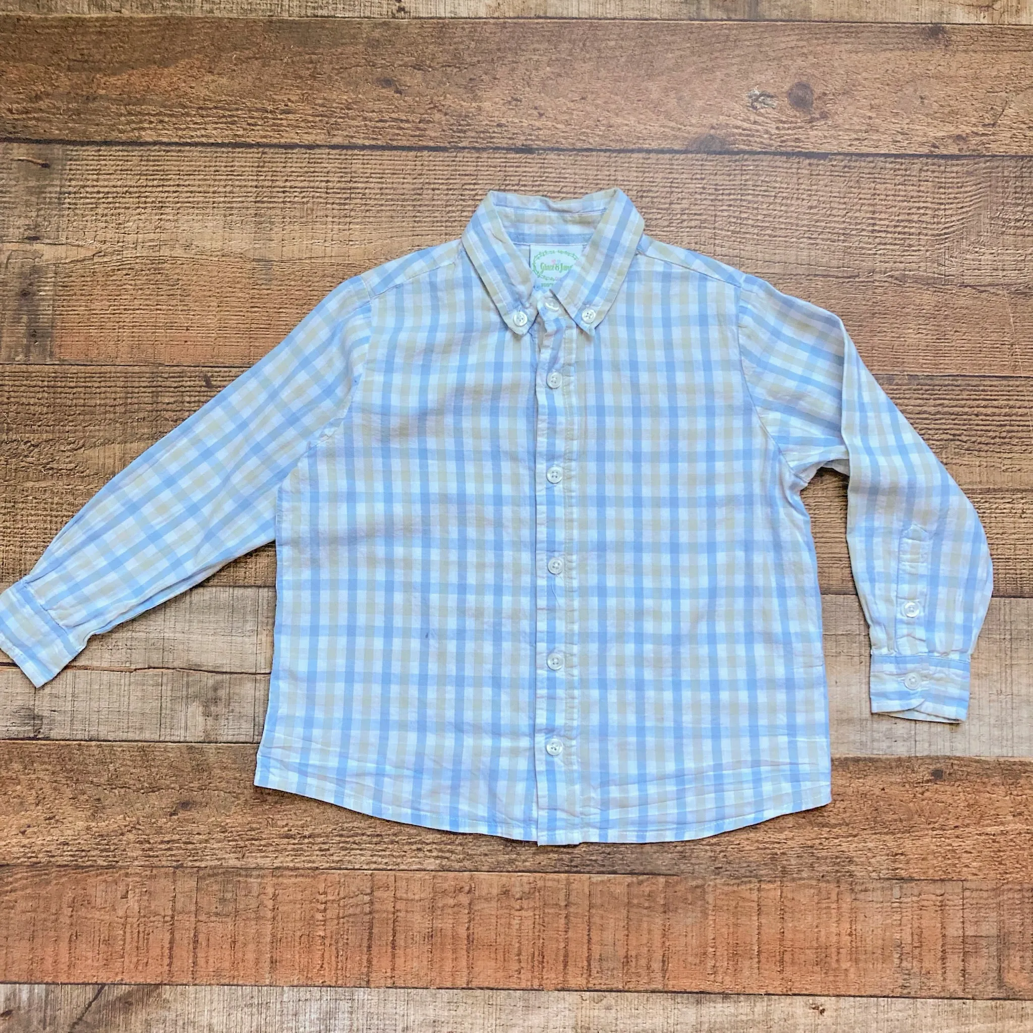 Grace and James Blue/Green Checked Button Down- Size 4T (see notes)