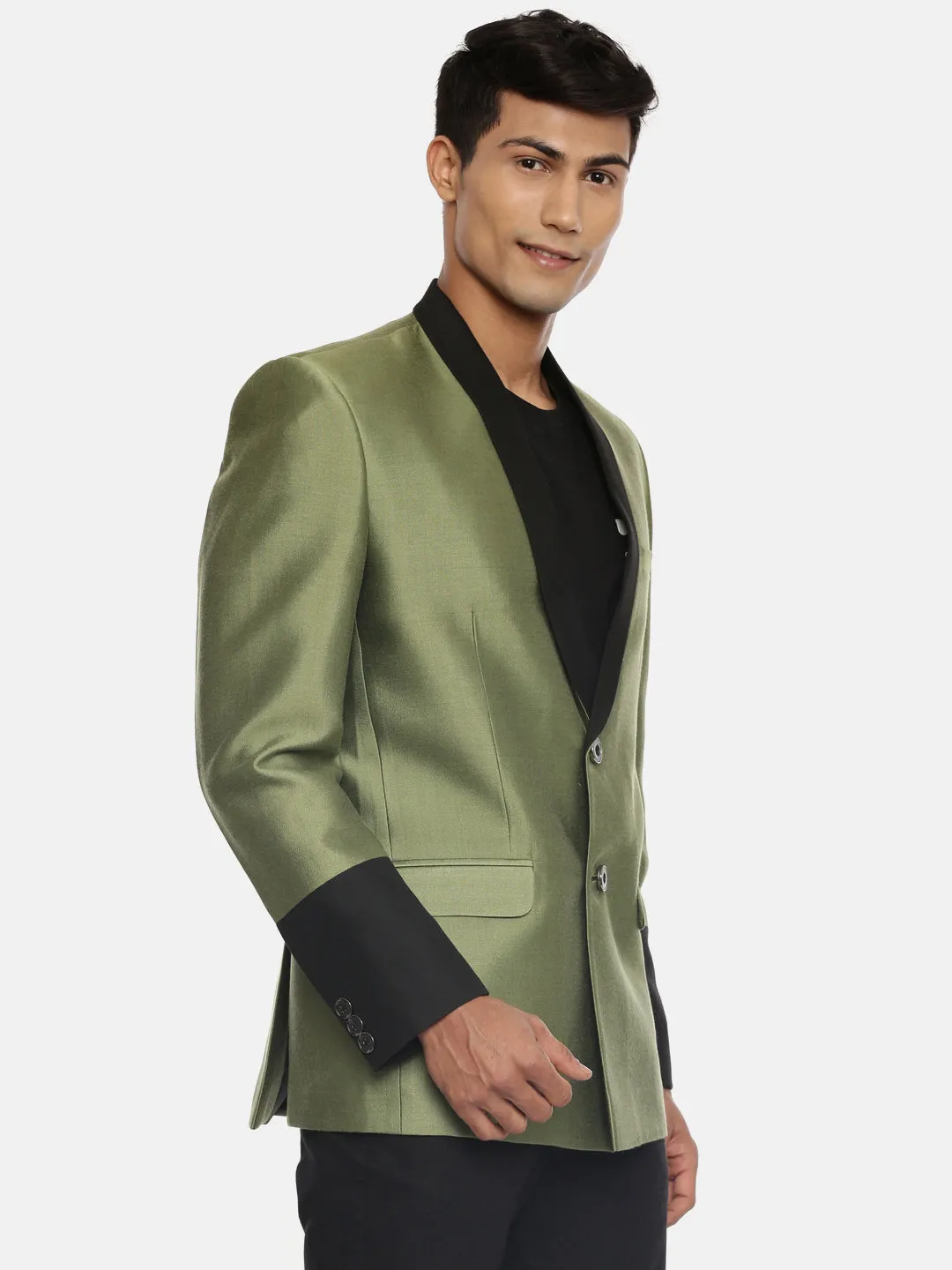 Green and Black Two Button Designer Blazer - MMJ084