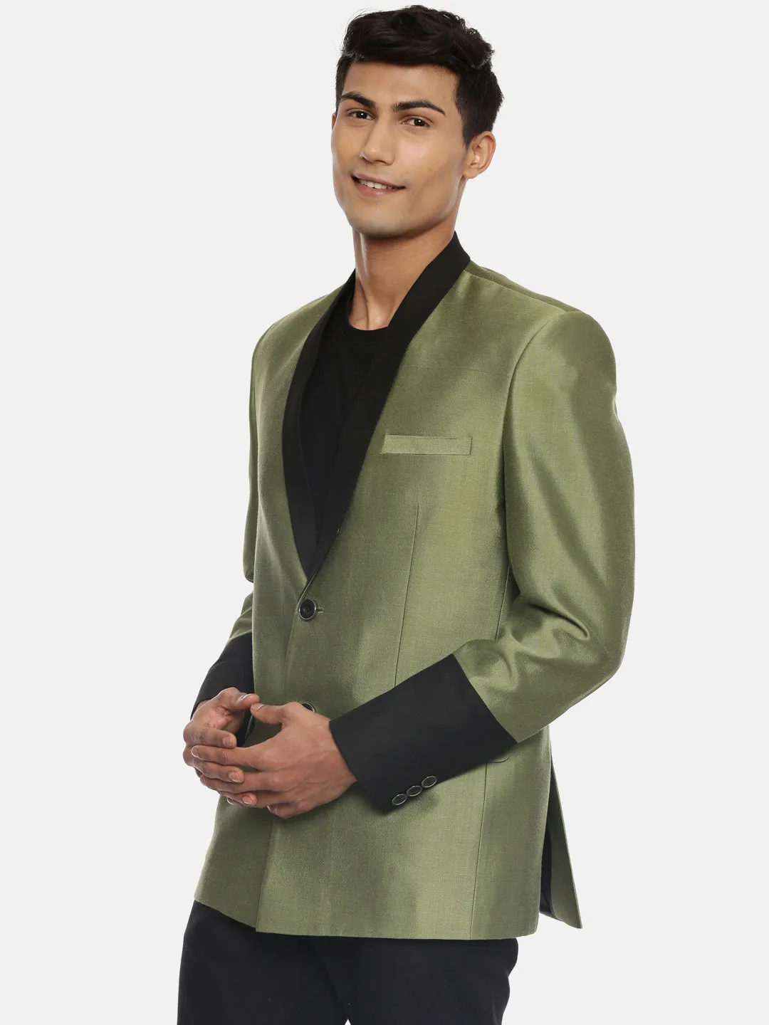 Green and Black Two Button Designer Blazer - MMJ084