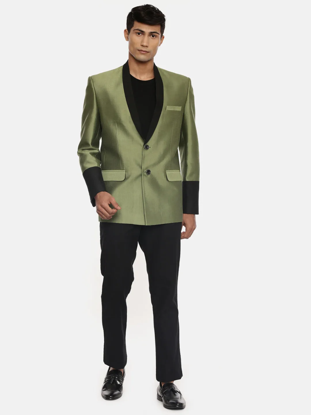 Green and Black Two Button Designer Blazer - MMJ084