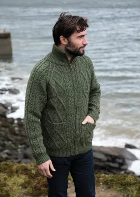 Handknit Men's Aran Cardigan | Green