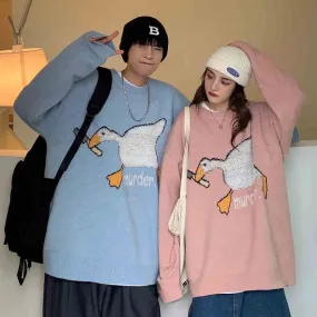 Harajuku Cartoon Murder Duck Knit Sweater