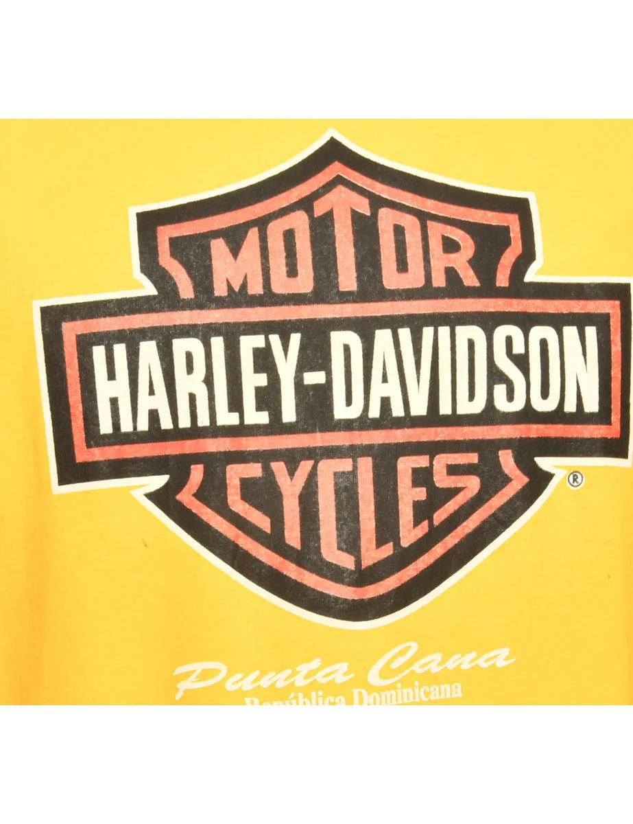 Harley Davidson Yellow Printed T-shirt - L