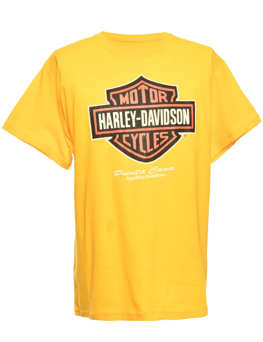 Harley Davidson Yellow Printed T-shirt - L