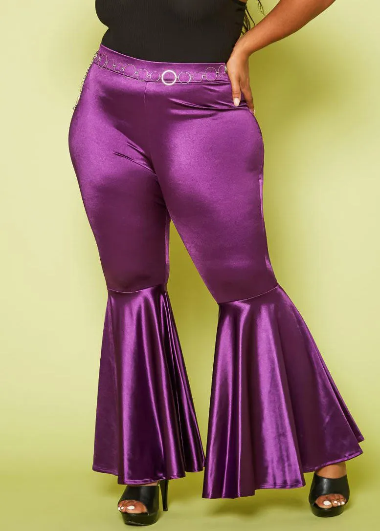 Hi Curvy Plus Size Women  High Waist Bell Flare Pants