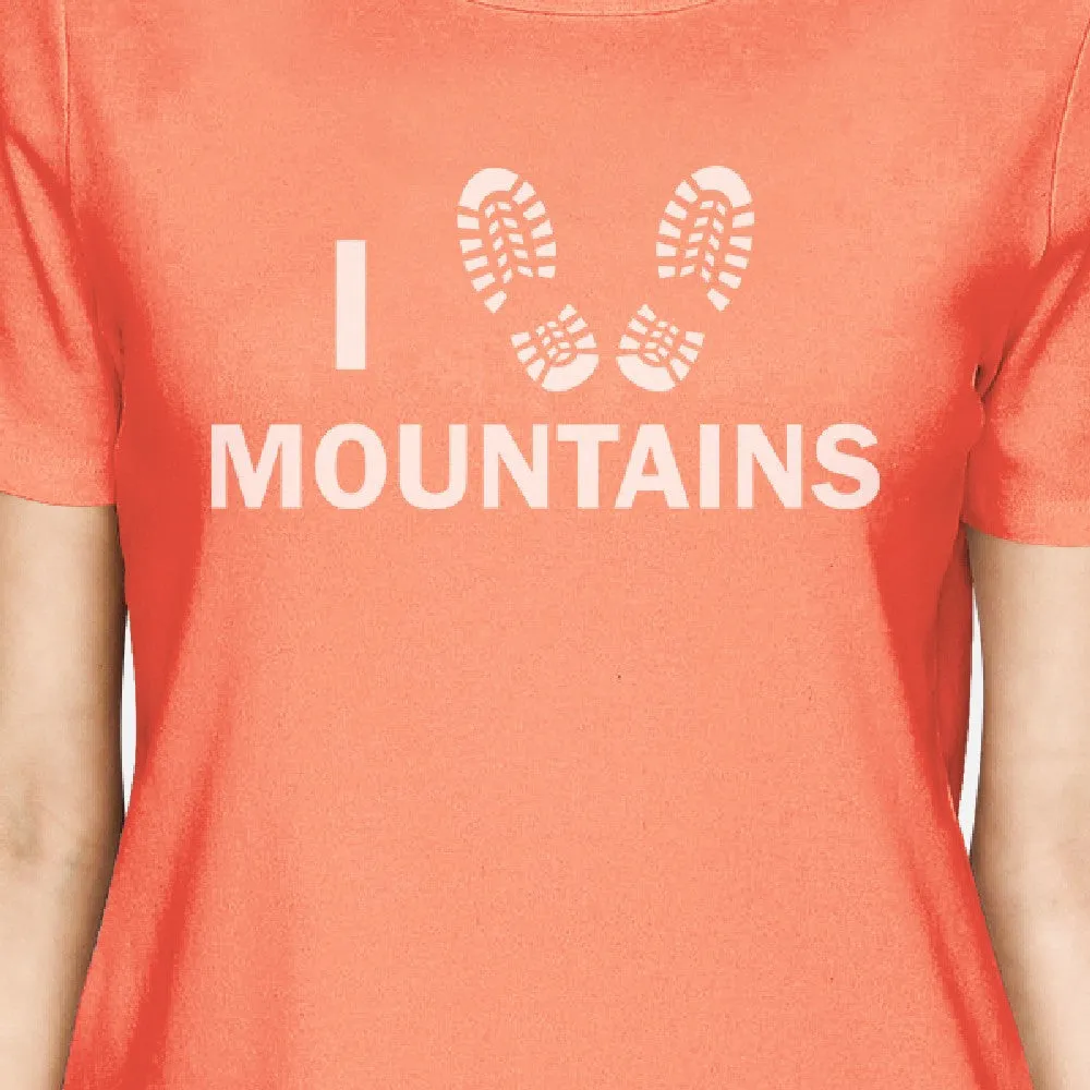 I Heart Mountains Peach Cute Graphic Design Tee Summer Trip T Shirt