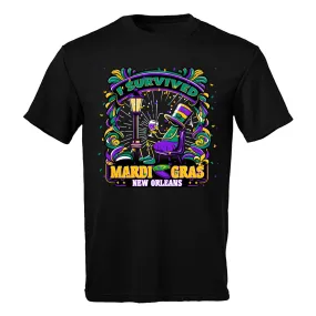 I Survived Mardi Gras Drunk Guy T-shirt Black