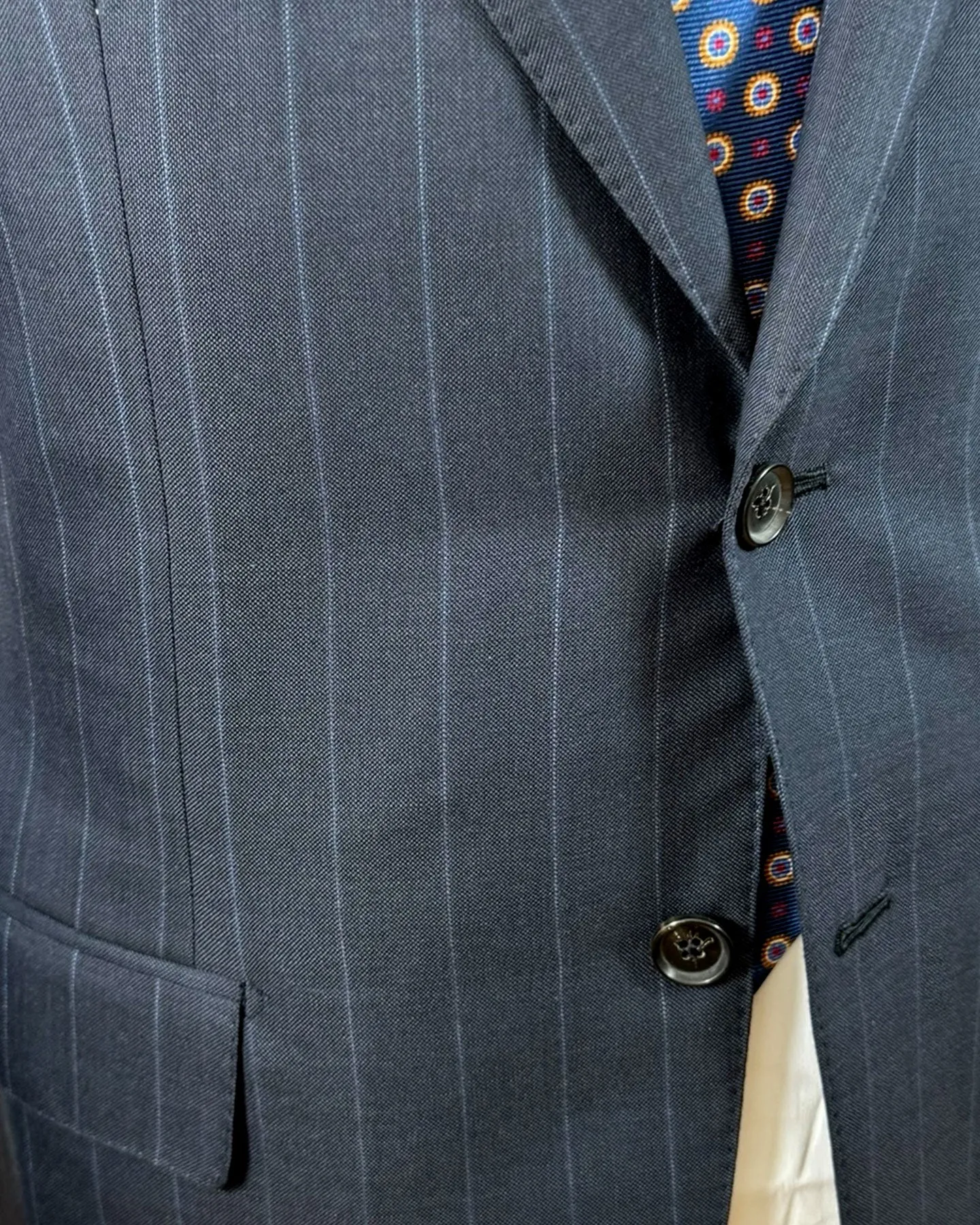 Isaia Suit Midnight Blue Pin Stripe EU 48/ US 38