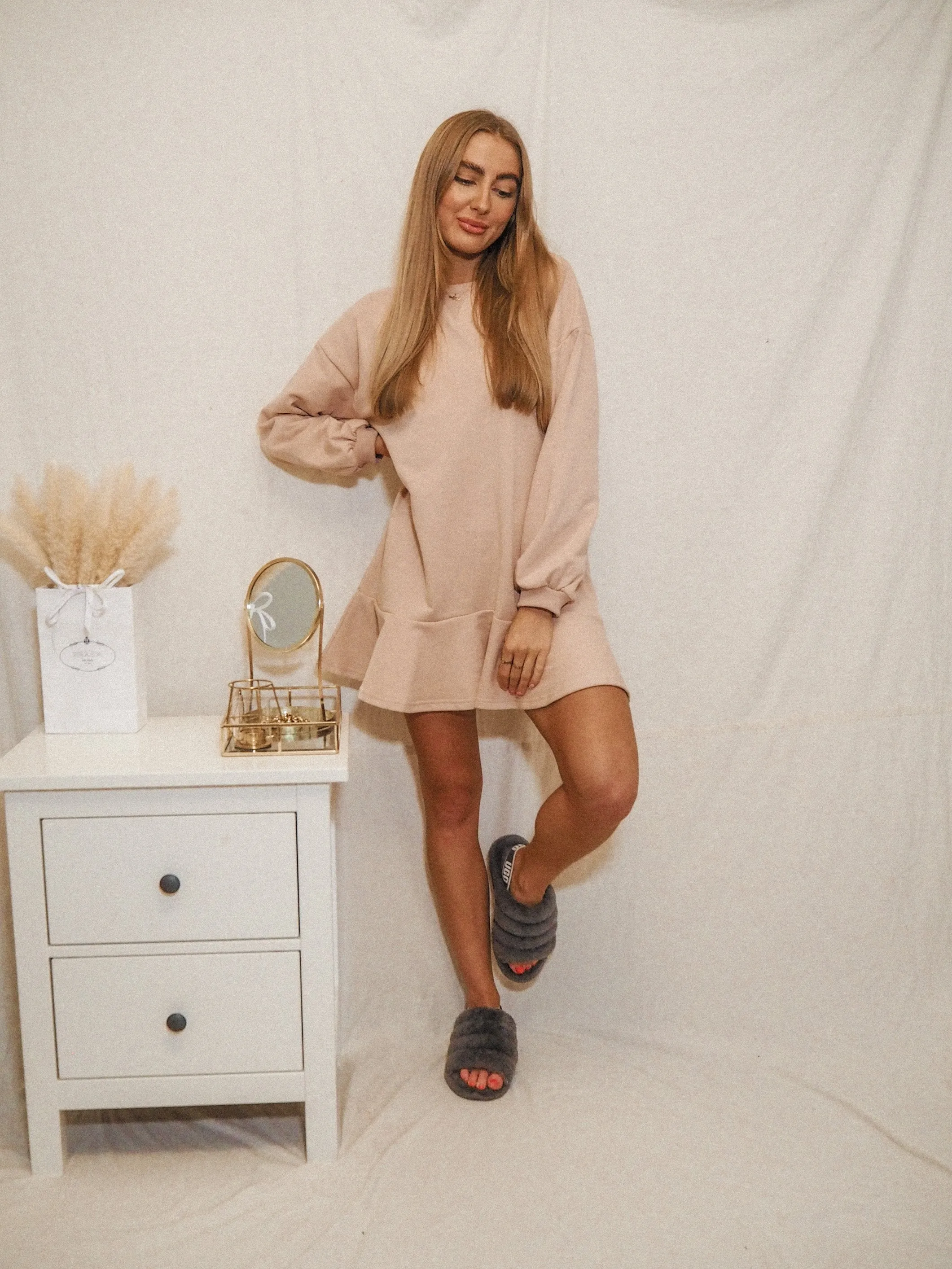 Isla Sweatshirt Peplum Mini Dress / Blush