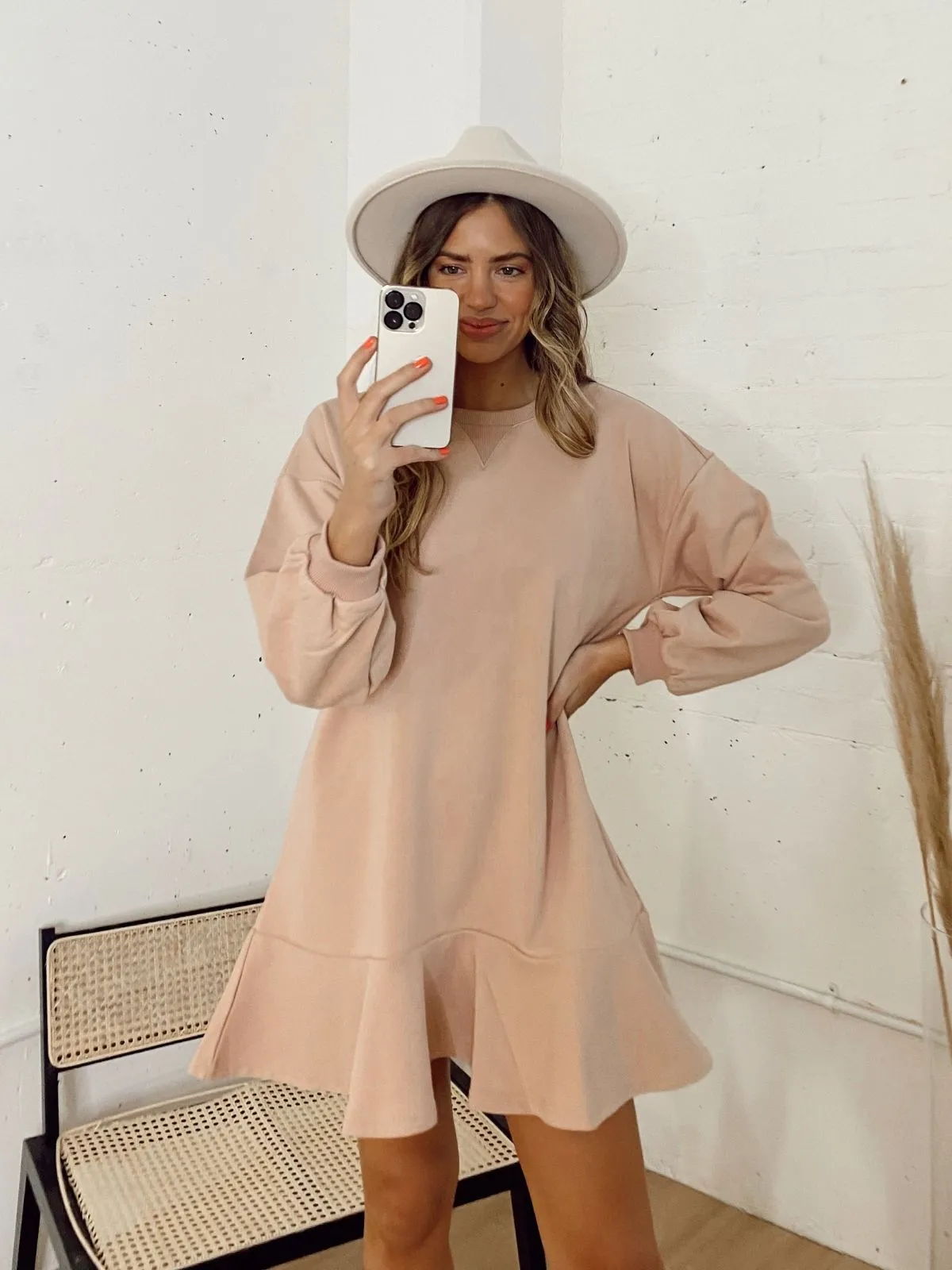 Isla Sweatshirt Peplum Mini Dress / Blush