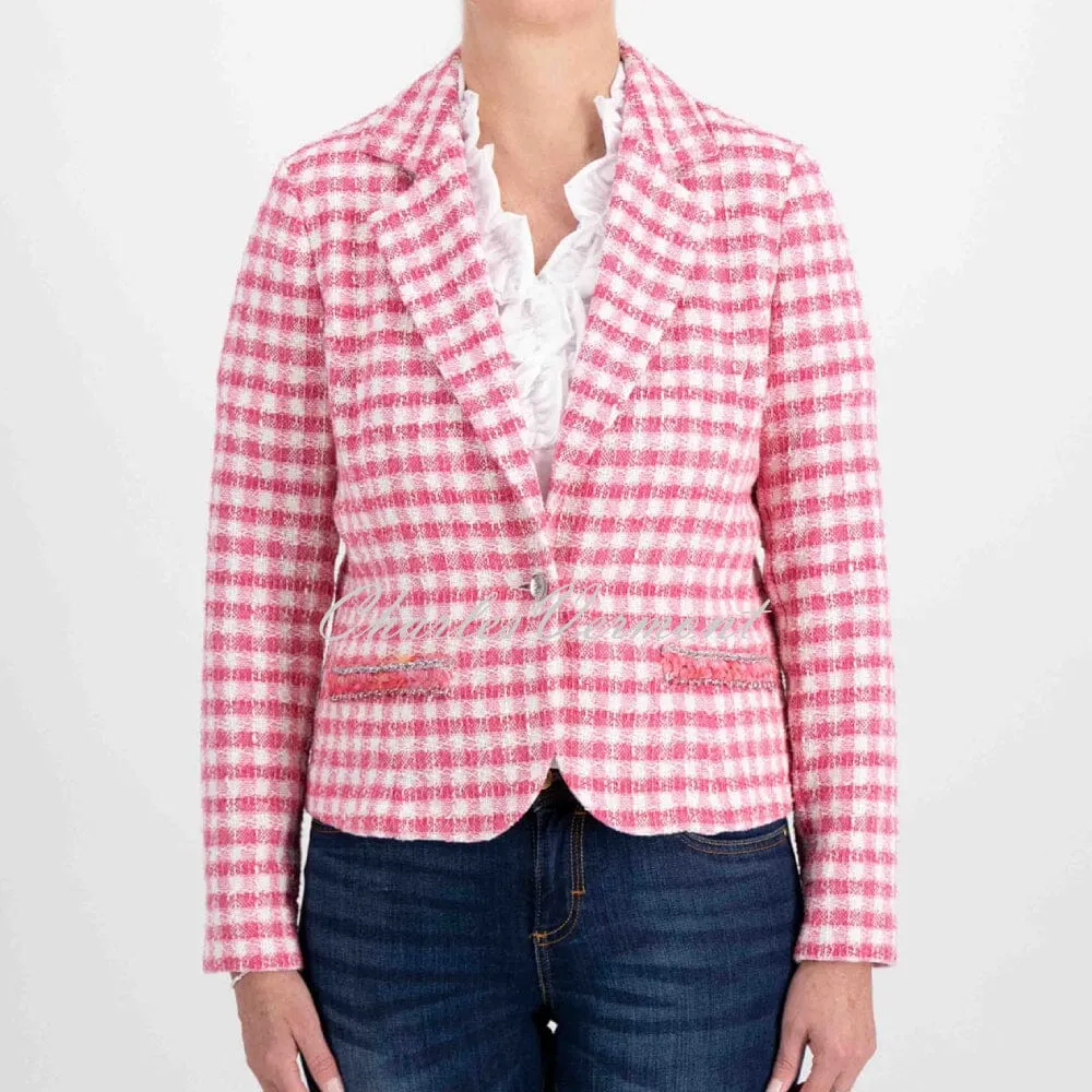 Just White Chequered Knit Blazer Jacket - Style J3934