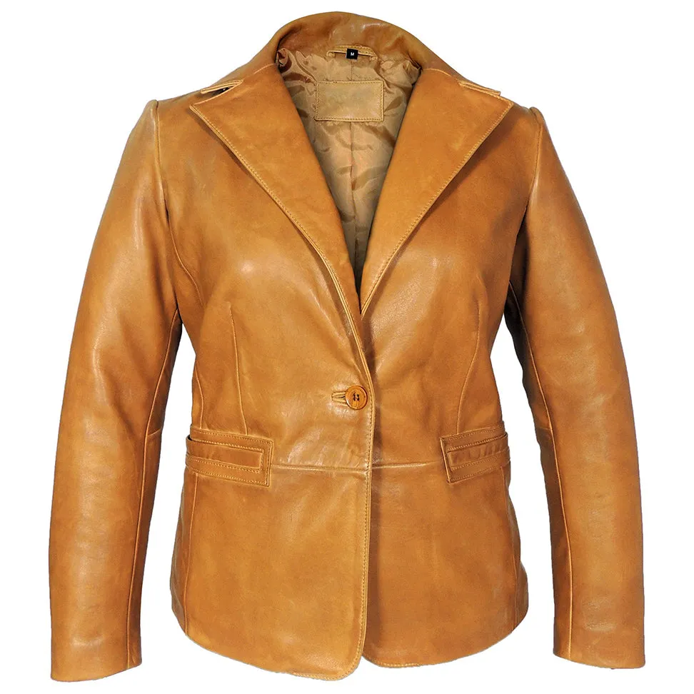 Karma Womens Caramel Tan Leather Blazer