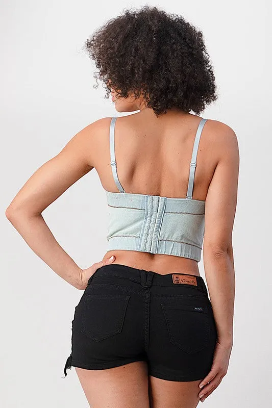 Kylie Denim Rhinestone Bustier Top