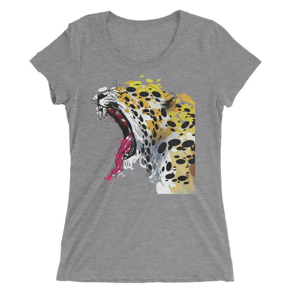 Ladies' Short Sleeve T-Shirt - Abstract Jaguar Yawning