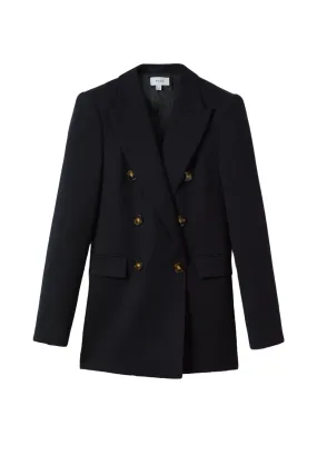 Lana Navy Tailored Textured Wool Blend Double Breasted Blazer