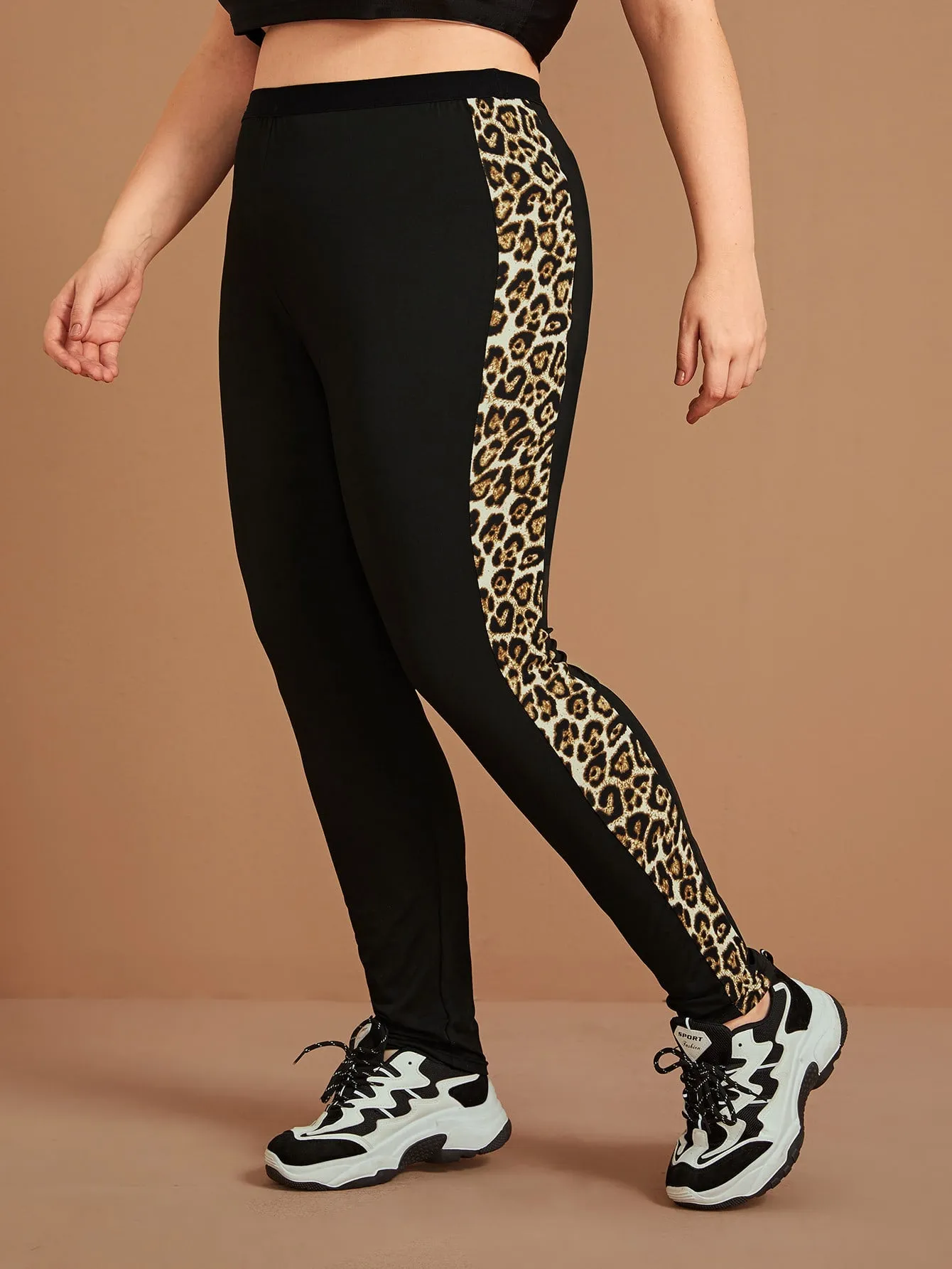 Leopard Side Stripe Long Plus Size Leggings