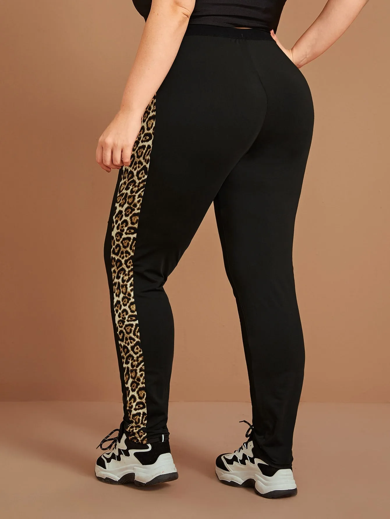 Leopard Side Stripe Long Plus Size Leggings