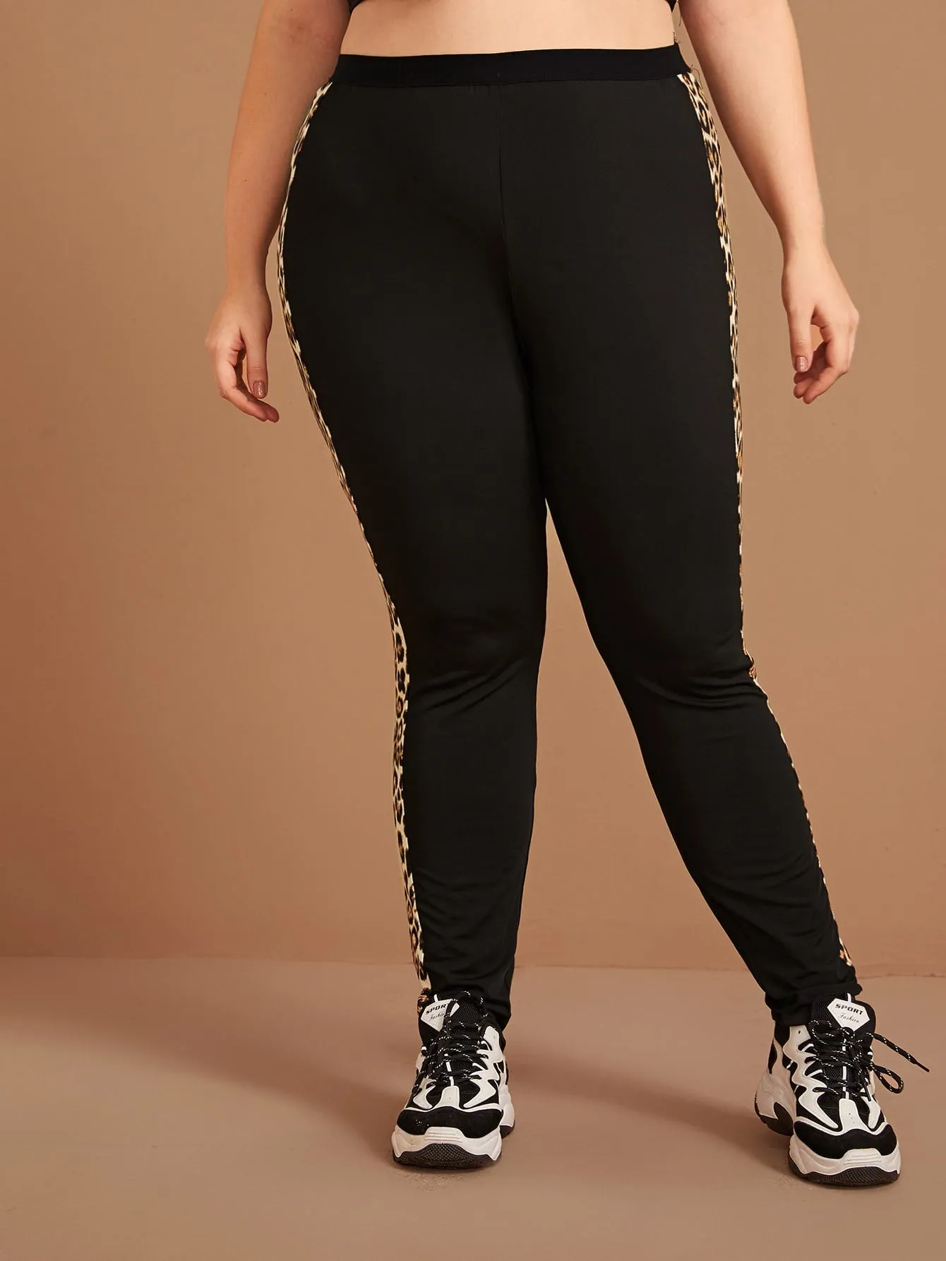 Leopard Side Stripe Long Plus Size Leggings