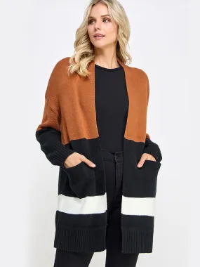 Long Sleeve Colorblock Stripe Open Long Cardigan