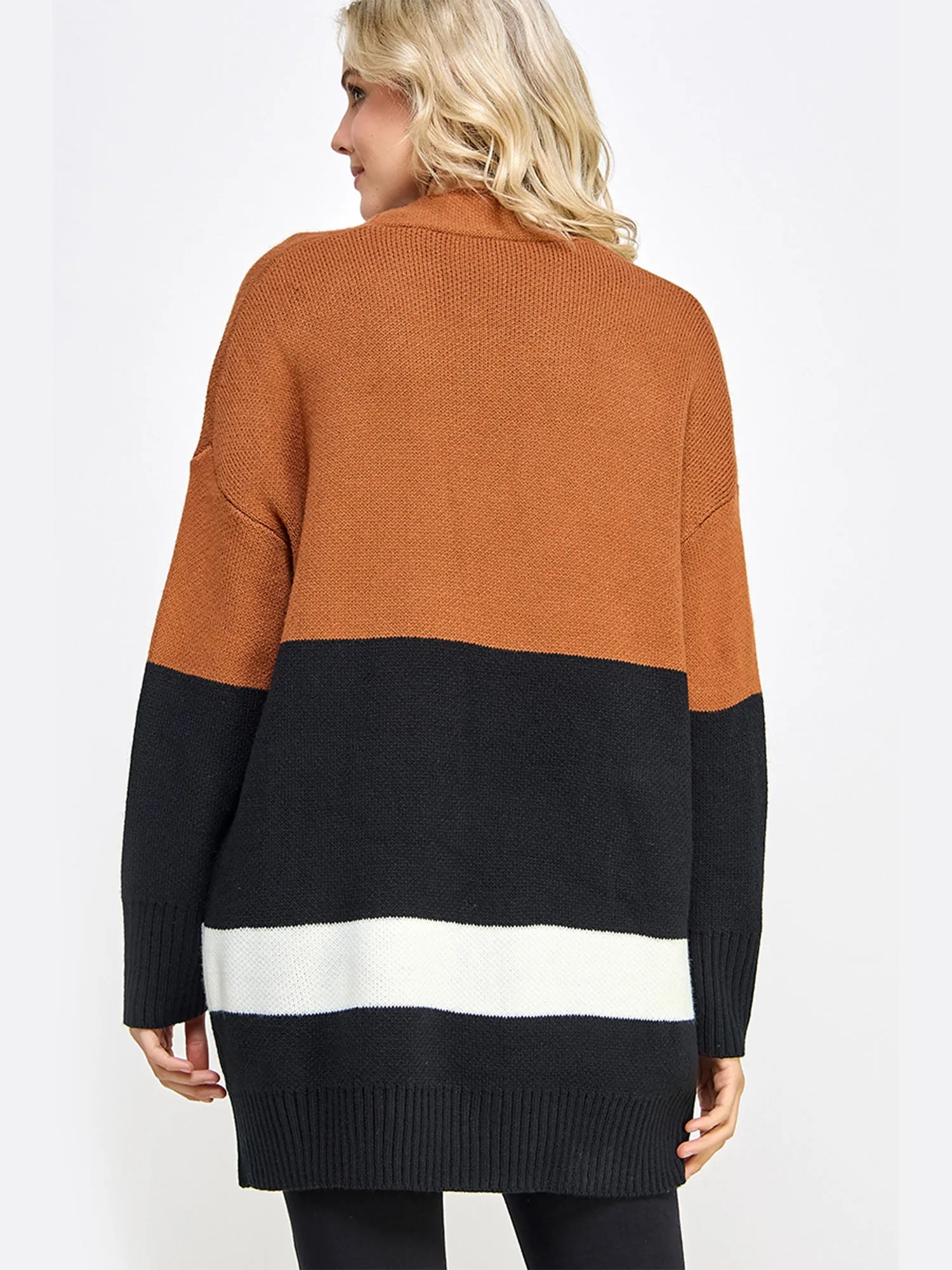 Long Sleeve Colorblock Stripe Open Long Cardigan